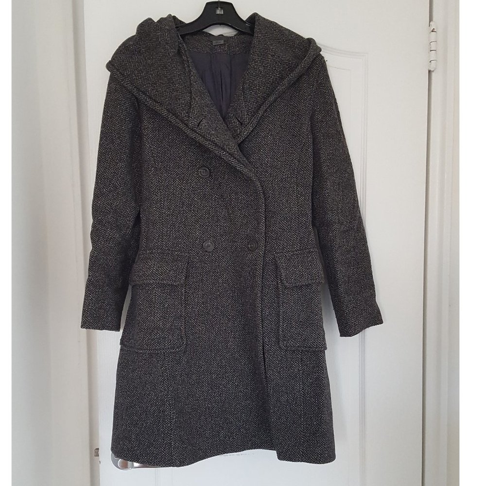 M0851 Grey Tweed Hooded Coat S